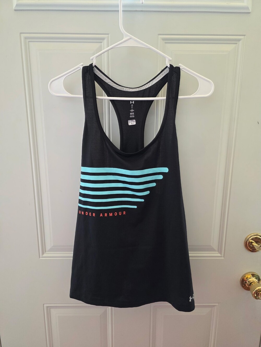 Under Armour Black Tank with Aqua Stripes Size Large